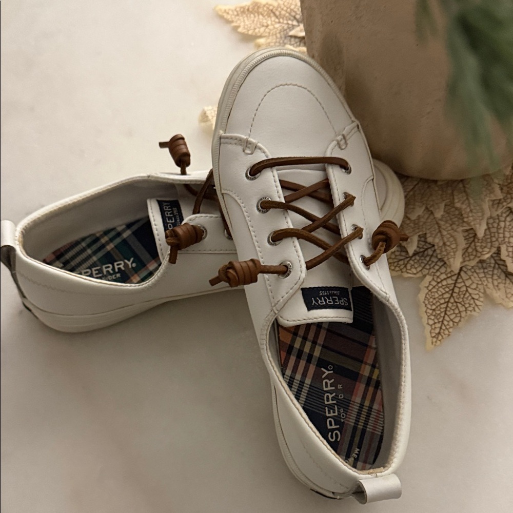 Sperry White Shoes with Tan Laces